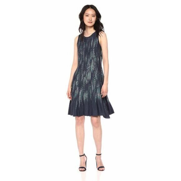NIC+ZOE Lightening Streaks Fit and Flare Blue Knit Mini Dress SZ PP NEW